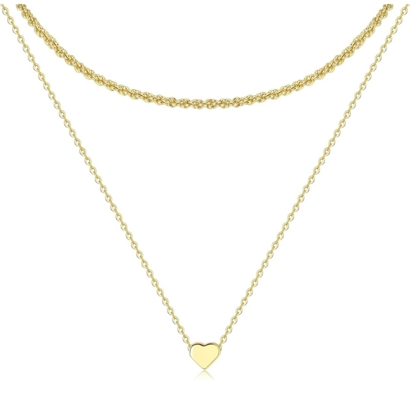 Layered Heart Necklace Pendant Layering Necklaces in 14K Gold Dainty - Picture 1 of 6